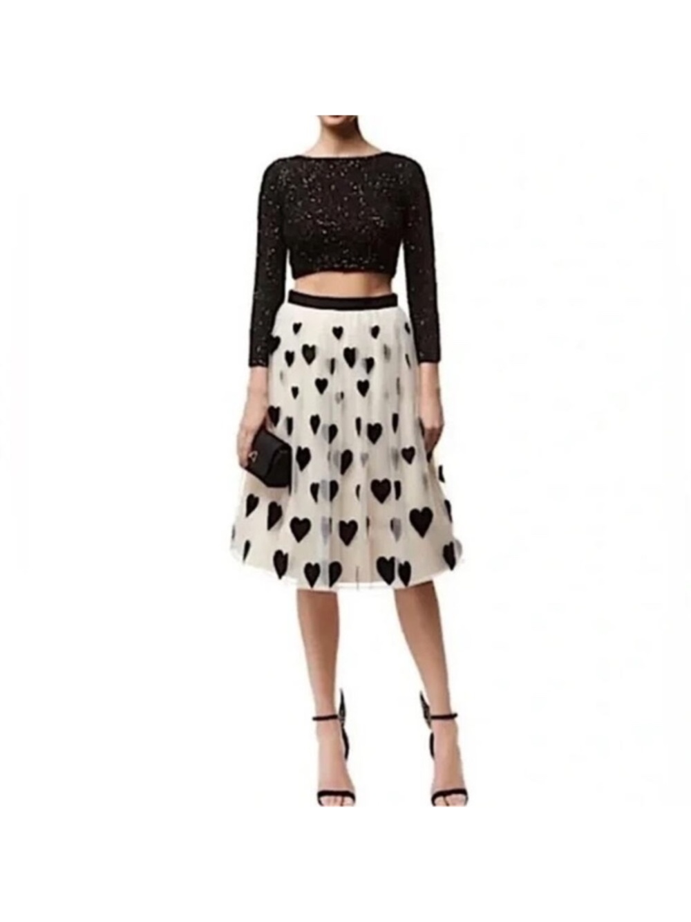 Alice + Olivia Lacey Black Beaded Cropped Sequin Top Sz 0 - Picture 2 of 8